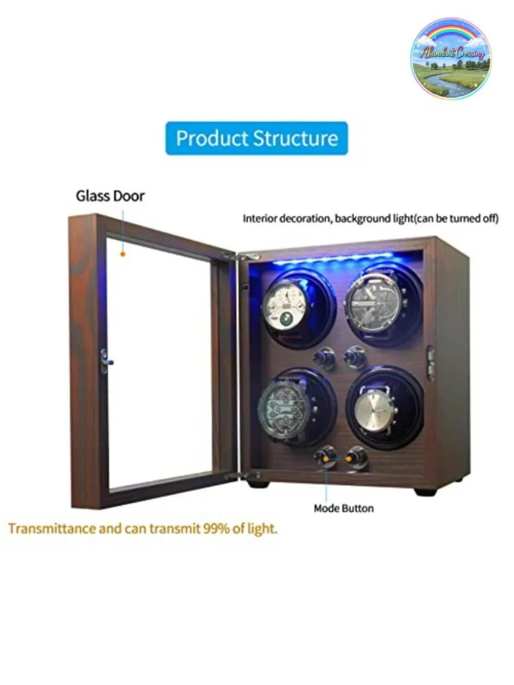 Watch Winder for 4 Automatic Watches, Rotating Watch Box with Wooden Exterior,